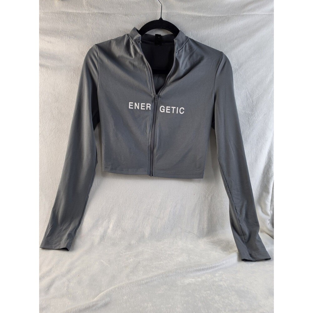 Women's Charcoal Gray "ENERGETIC" Cropped Full-Zip Track Jacket